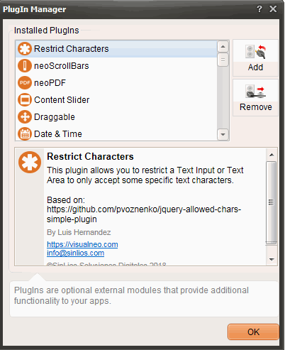 VisualNEO Web plugin manager